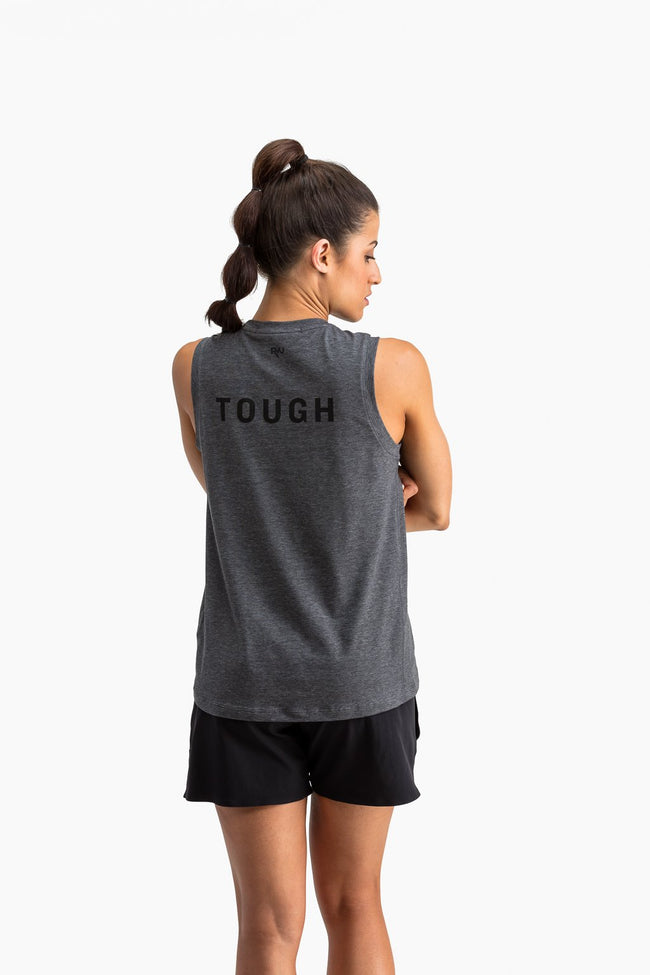 RYU Womens Standard Issue Tank - Beautiful Tough Graphic in Heather Asphalt