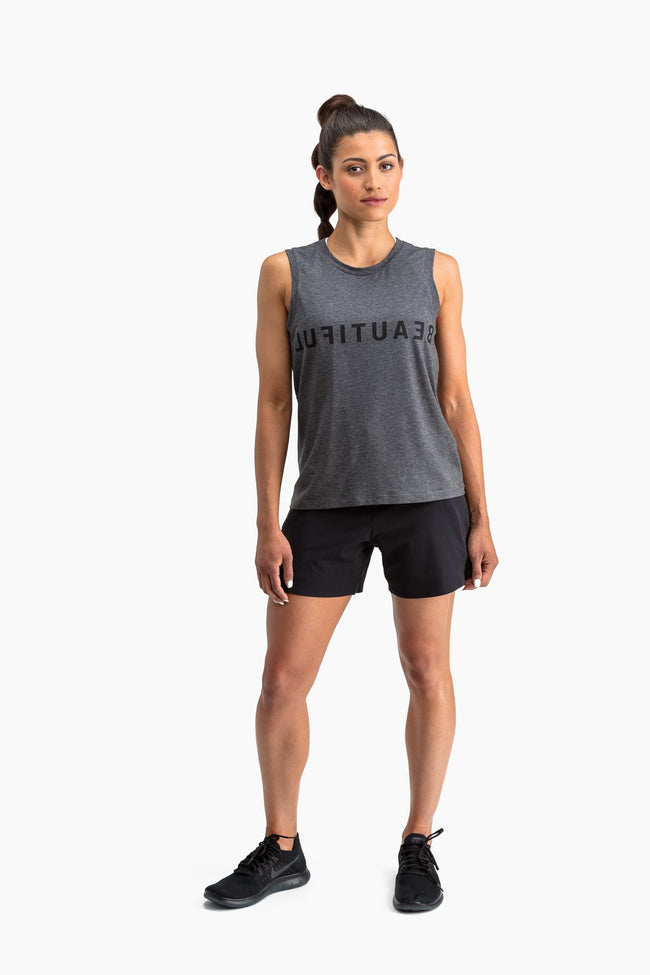 RYU Womens Standard Issue Tank - Beautiful Tough Graphic in Heather Asphalt