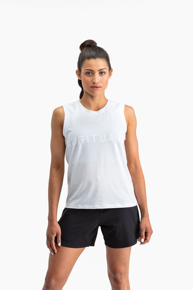 RYU Womens Standard Issue Tank - Beautiful Tough Graphic in White