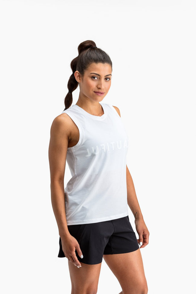 RYU Womens Standard Issue Tank - Beautiful Tough Graphic in White