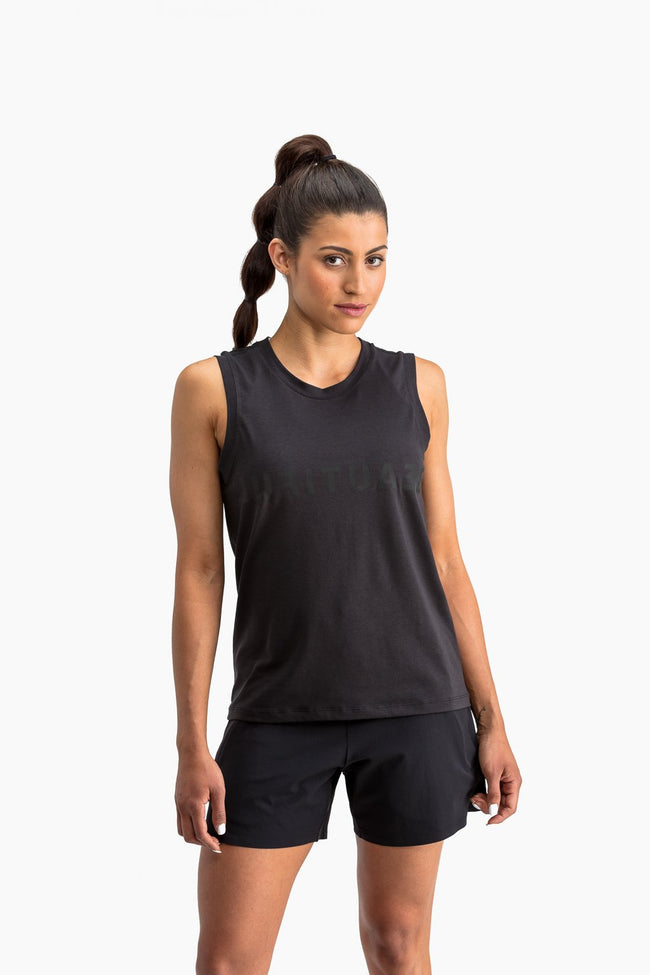 RYU Womens Standard Issue Tank - Beautiful Tough Graphic in Raven
