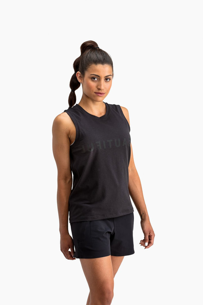 RYU Womens Standard Issue Tank - Beautiful Tough Graphic in Raven