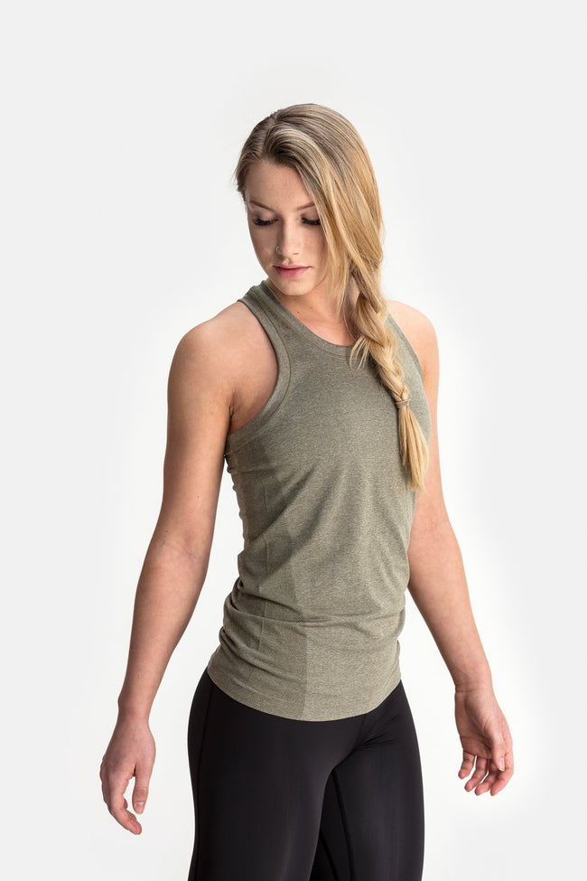 RYU Womens Vapor Racerback Tank in Fatigue