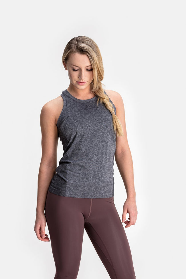 RYU Womens Vapor Racerback Tank in Asphalt Heather