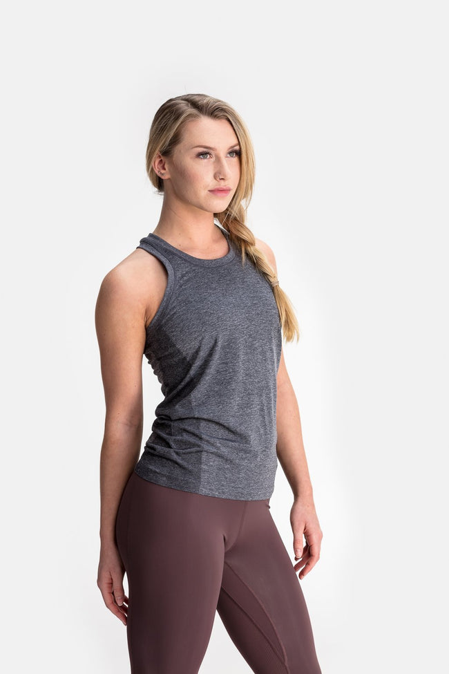 RYU Womens Vapor Racerback Tank in Asphalt Heather