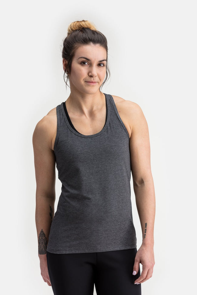 RYU Womens Standard Issue Racerback Tank in Asphalt Heather