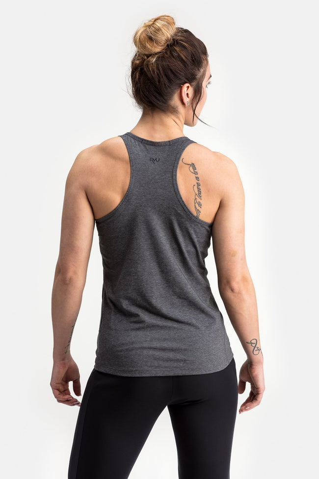 RYU Womens Standard Issue Racerback Tank in Asphalt Heather