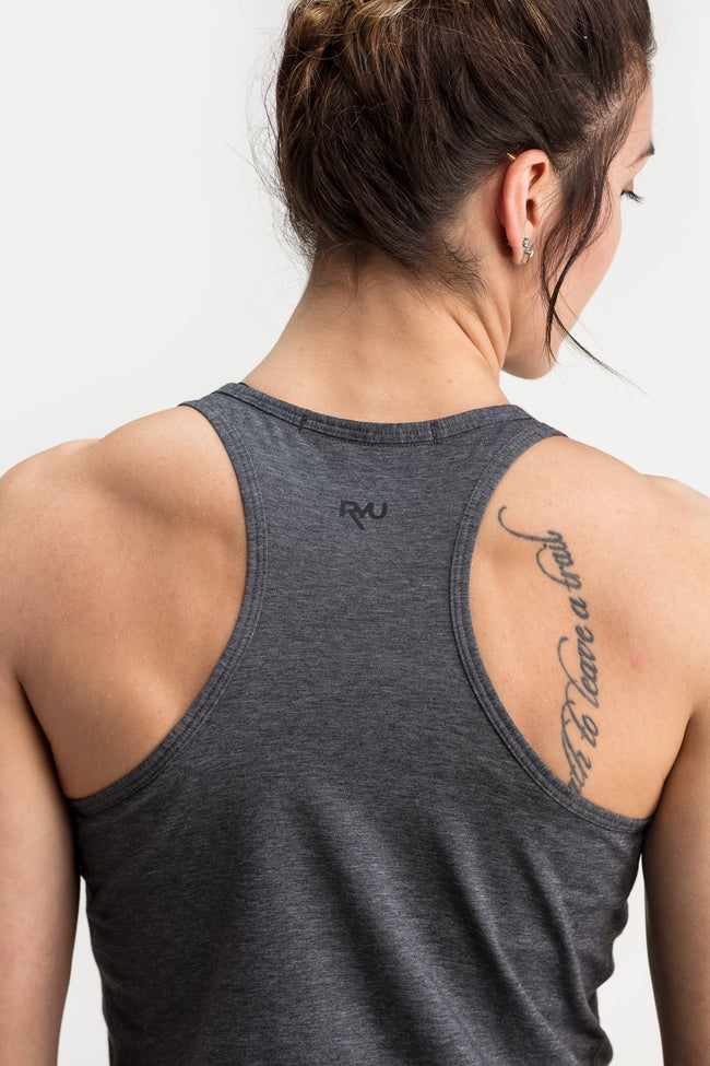 RYU Womens Standard Issue Racerback Tank in Asphalt Heather