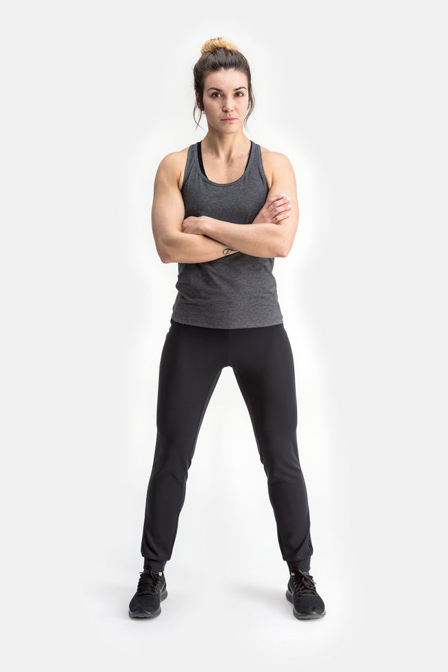 RYU Womens Standard Issue Racerback Tank in Asphalt Heather