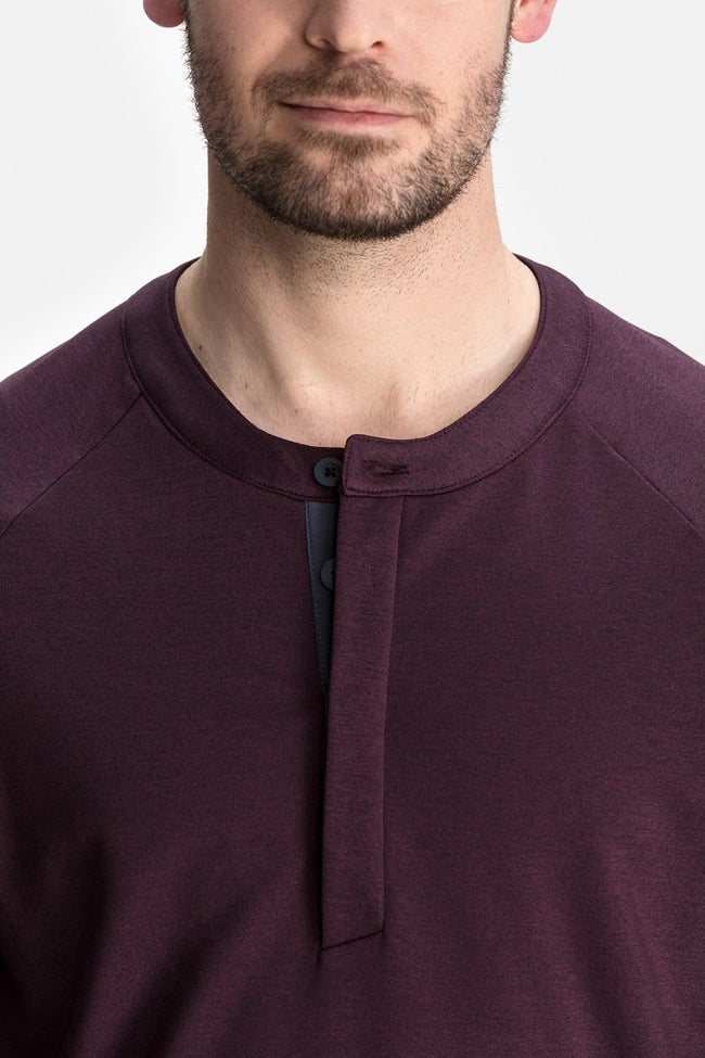 RYU Mens MidLayr Henley in Blackened Port