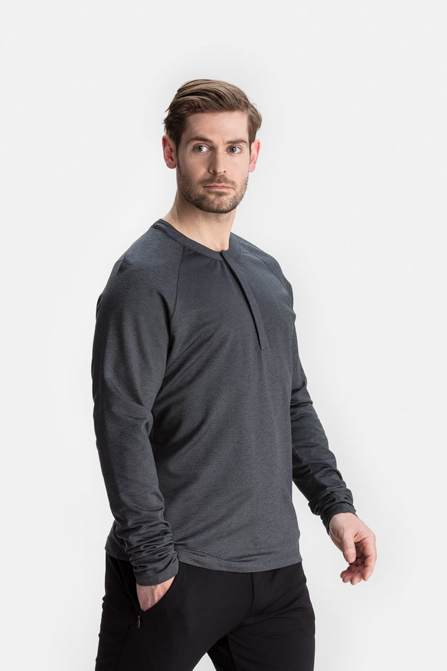 RYU Mens MidLayr Henley in Asphalt Heather