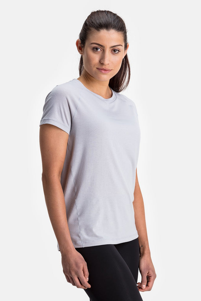 RYU Womens Tech Crew Tee in Platinum