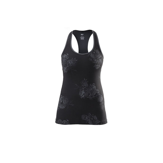 RYU Womens Tough Racerback Tank in Black Rose Print