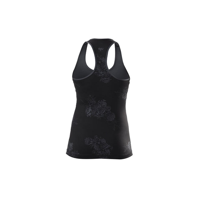 RYU Womens Tough Racerback Tank in Black Rose Print