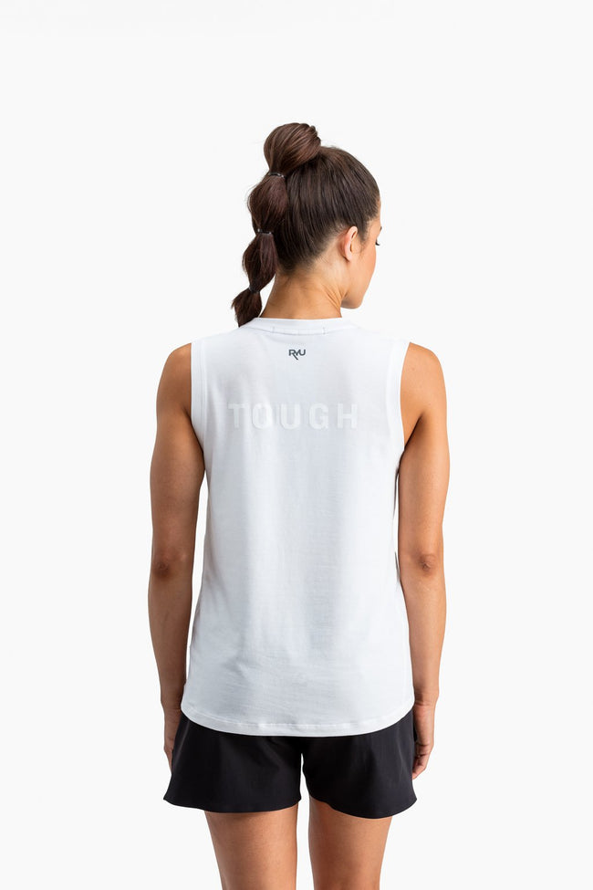 RYU Womens Standard Issue Tank - Beautiful Tough Graphic in White
