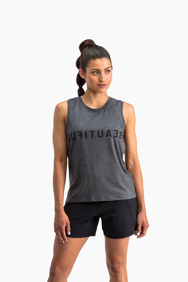 RYU Womens Standard Issue Tank - Beautiful Tough Graphic in Heather Asphalt